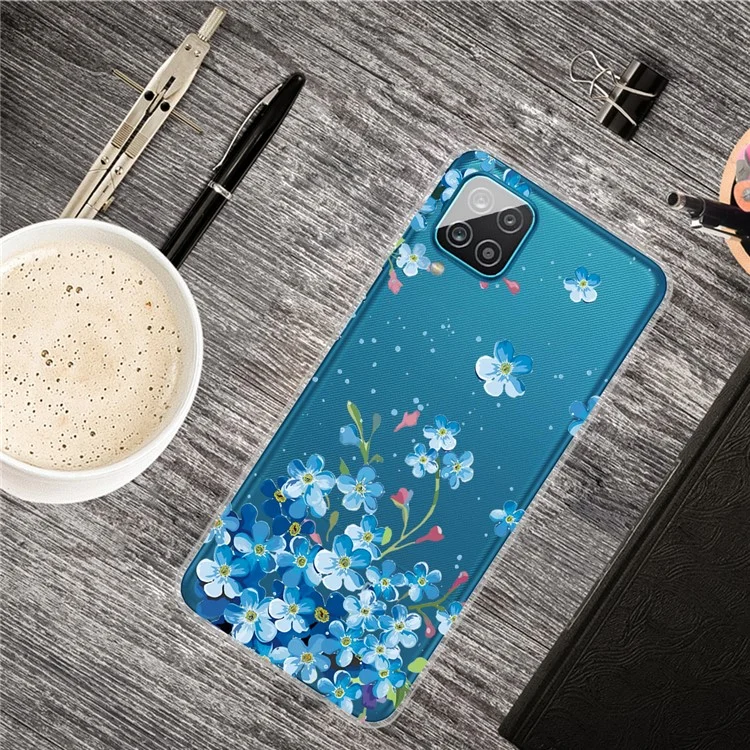 Patterned Flexible TPU Phone Protective Cover for Samsung Galaxy A12 - Blue Flower