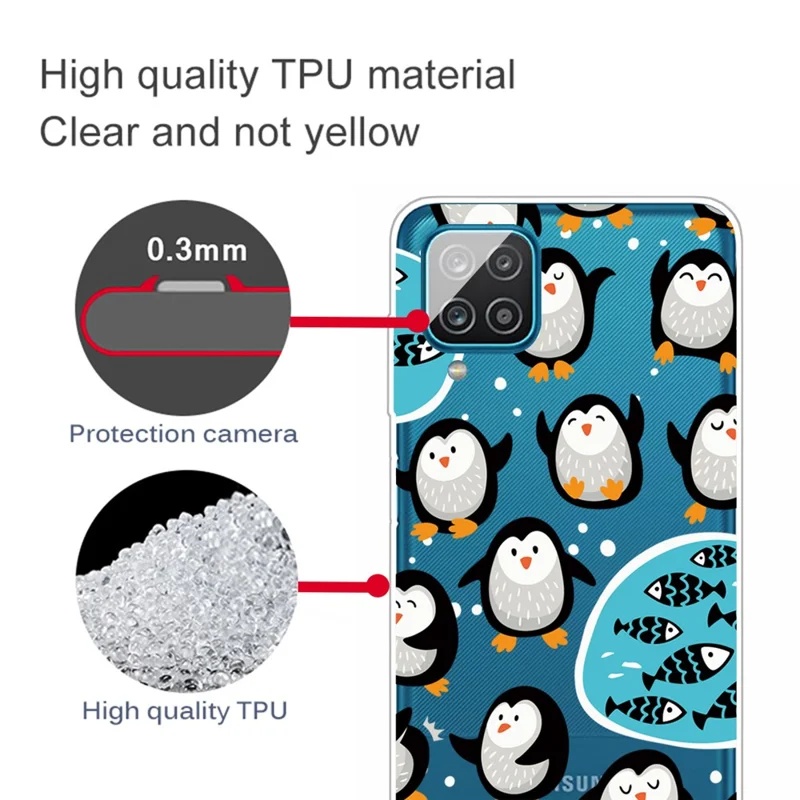 Patterned Flexible TPU Phone Protective Cover for Samsung Galaxy A12 - Penguins