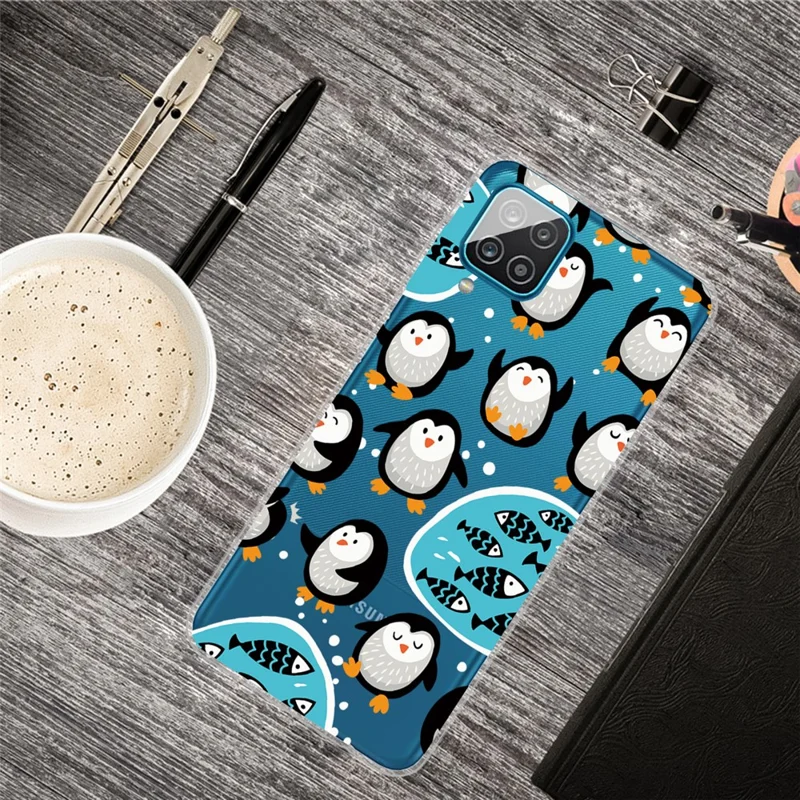 Patterned Flexible TPU Phone Protective Cover for Samsung Galaxy A12 - Penguins