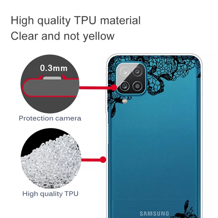 Gemusterte Flexible TPU -telefonschutzabdeckung Für Samsung Galaxy A12 - Spitzenblume