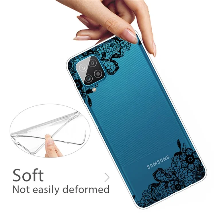 Gemusterte Flexible TPU -telefonschutzabdeckung Für Samsung Galaxy A12 - Spitzenblume