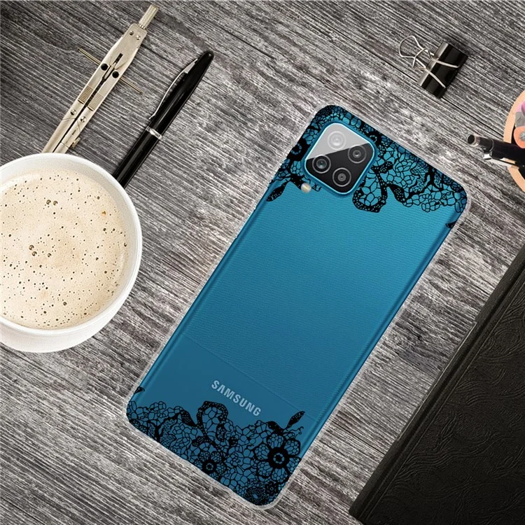 Gemusterte Flexible TPU -telefonschutzabdeckung Für Samsung Galaxy A12 - Spitzenblume