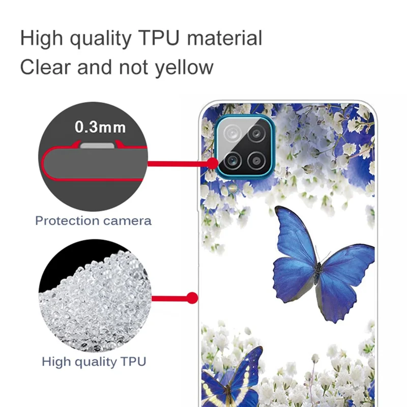 Patterned Soft TPU Phone Protective Cover for Samsung Galaxy A12 - Blue Butterfly