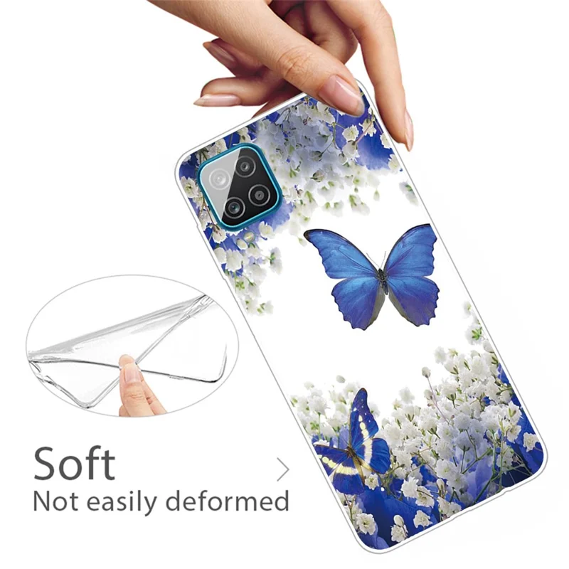 Patterned Soft TPU Phone Protective Cover for Samsung Galaxy A12 - Blue Butterfly