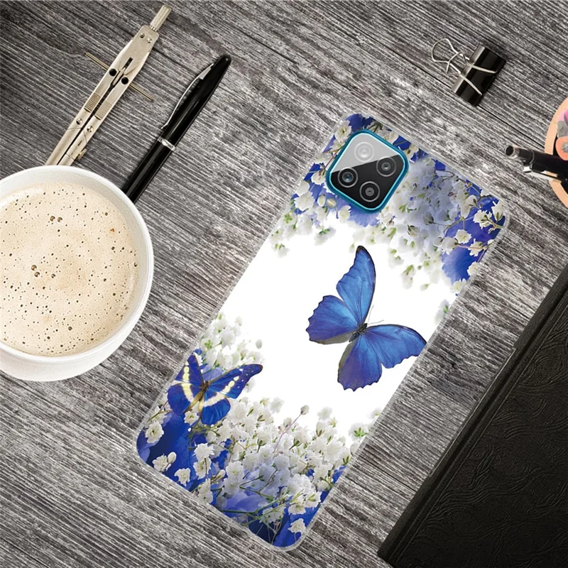Patterned Soft TPU Phone Protective Cover for Samsung Galaxy A12 - Blue Butterfly