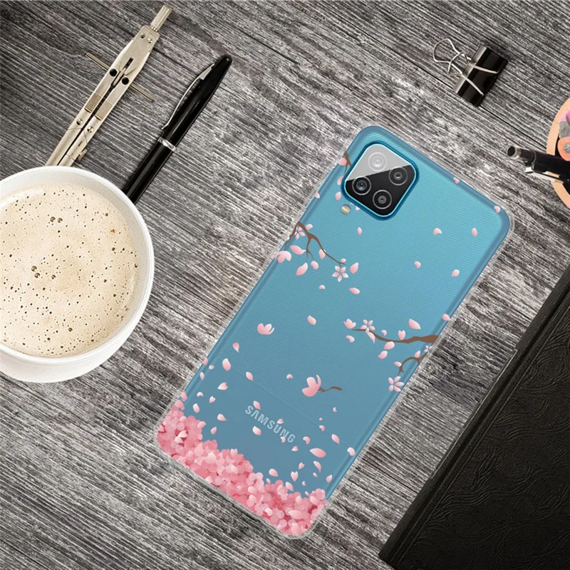 Pattern Printing Flexible TPU Shell for Samsung Galaxy A12 Phone Protective Cover - Fallen Flowers