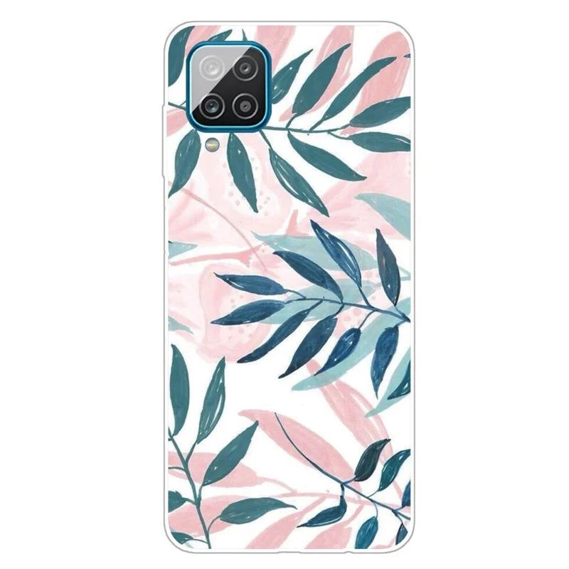 High Transmittance Shell for Samsung Galaxy A12 Pattern Printing TPU Phone Case - Green Leaf