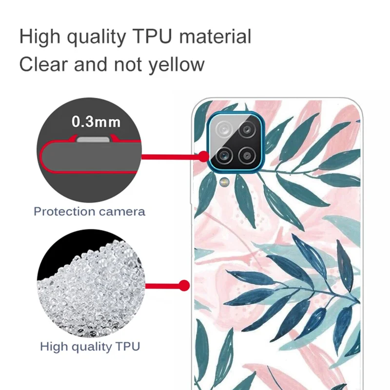 High Transmittance Shell for Samsung Galaxy A12 Pattern Printing TPU Phone Case - Green Leaf