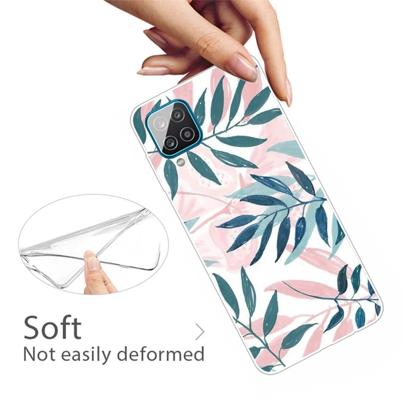 High Transmittance Shell for Samsung Galaxy A12 Pattern Printing TPU Phone Case - Green Leaf