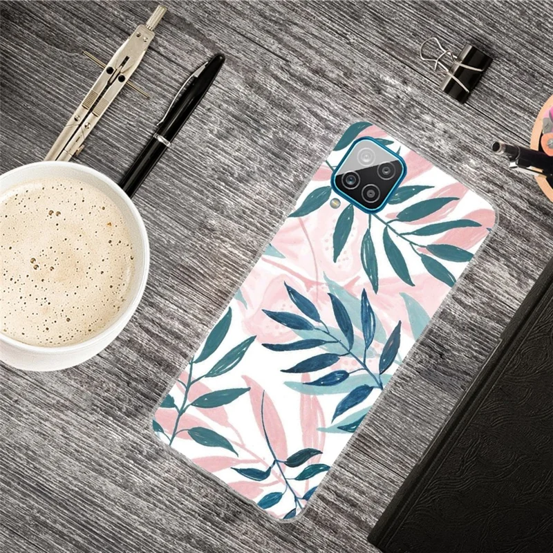 High Transmittance Shell for Samsung Galaxy A12 Pattern Printing TPU Phone Case - Green Leaf