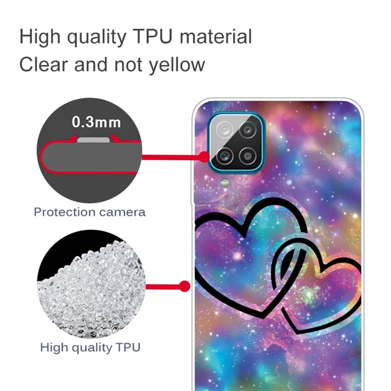 High Transmittance Shell for Samsung Galaxy A12 Pattern Printing TPU Phone Case - Heart