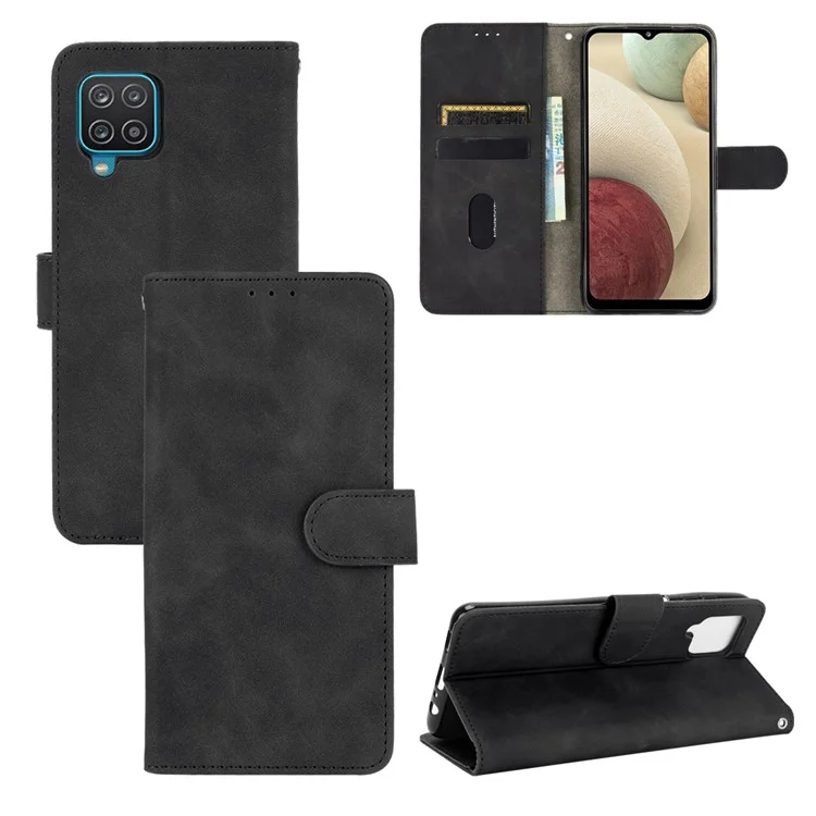 Casca de Couro de Toque Cutânea Para a Capa do Telefone da Carteira Galaxy A12/M12 da Samsung A12/M12 - Preto