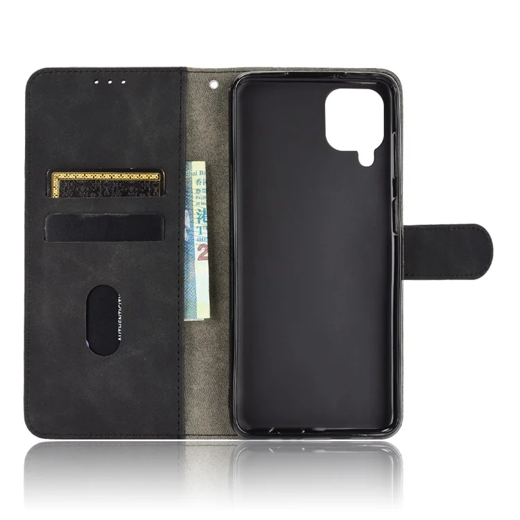 Casca de Couro de Toque Cutânea Para a Capa do Telefone da Carteira Galaxy A12/M12 da Samsung A12/M12 - Preto