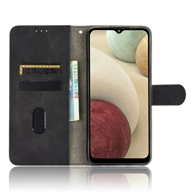 Casca de Couro de Toque Cutânea Para a Capa do Telefone da Carteira Galaxy A12/M12 da Samsung A12/M12 - Preto