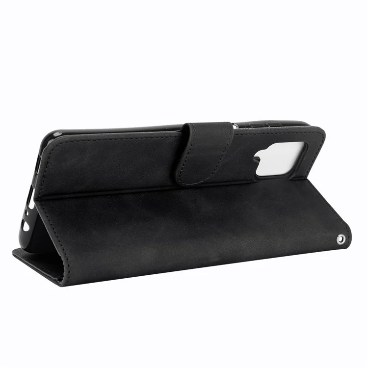 Casca de Couro de Toque Cutânea Para a Capa do Telefone da Carteira Galaxy A12/M12 da Samsung A12/M12 - Preto