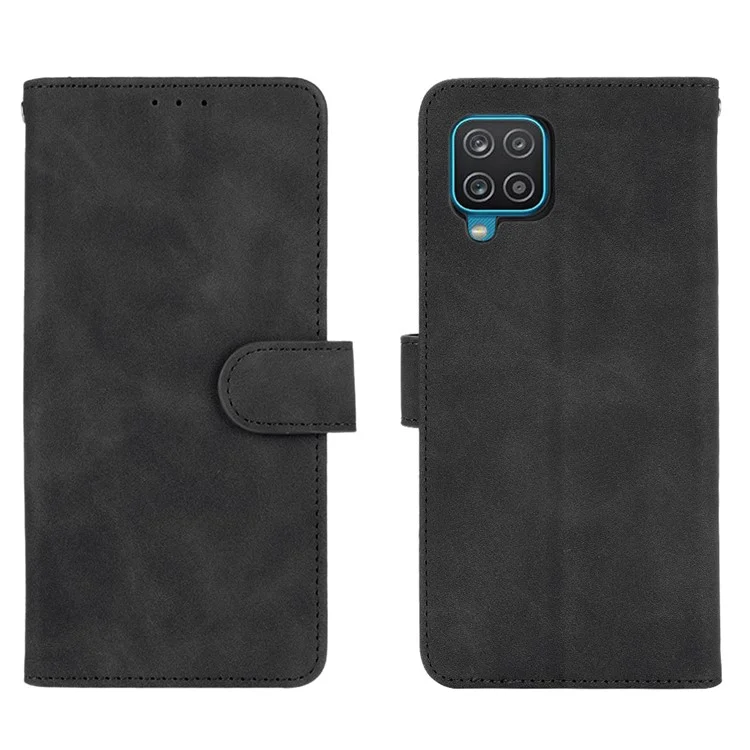 Casca de Couro de Toque Cutânea Para a Capa do Telefone da Carteira Galaxy A12/M12 da Samsung A12/M12 - Preto