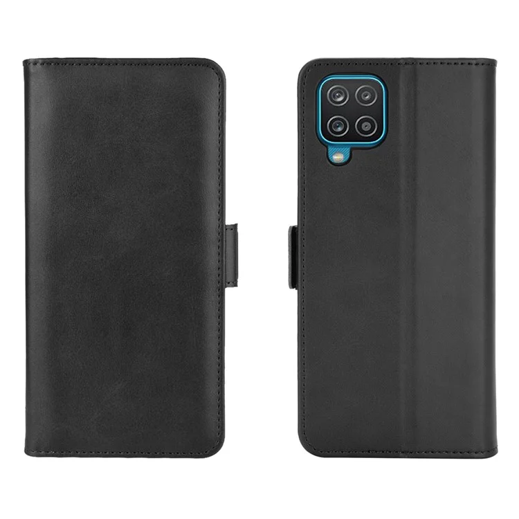 Doppelverschluss Flip Magnet Lederabdeckung Für Samsung Galaxy A12 Wallet Stand Design Telefonabdeckung - Schwarz