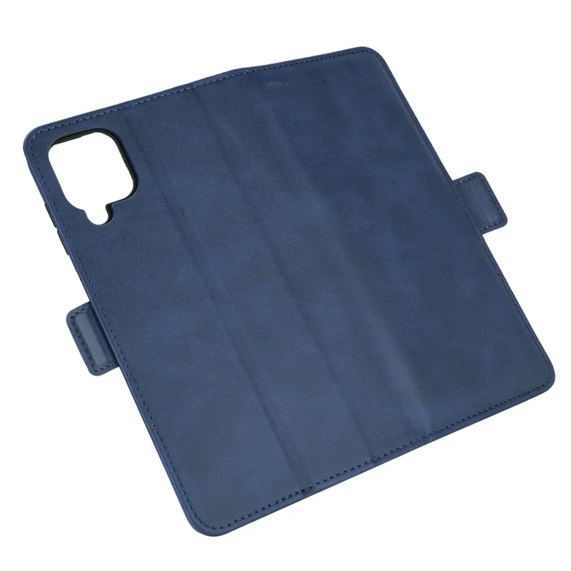 Double Clasp Flip Magnet Leather Cover for Samsung Galaxy A12 Wallet Stand Design Phone Cover - Blue