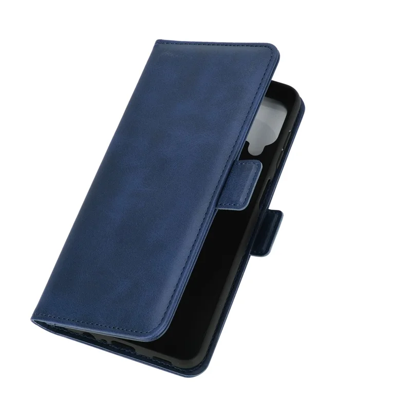 Double Clasp Flip Magnet Leather Cover for Samsung Galaxy A12 Wallet Stand Design Phone Cover - Blue