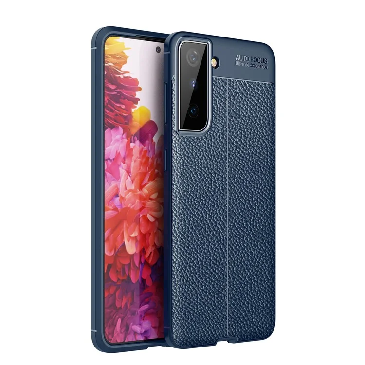 Litchi Texture Soft TPU Shell para Samsung Galaxy S21 4G/5G Protector Cover - Azul
