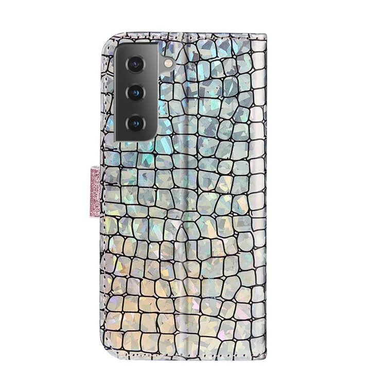 Crocodile Skin Glittery Powder Splicing Style Pour Samsung Galaxy S21 4g / 5g Portefeuille en Cuir - or Rose