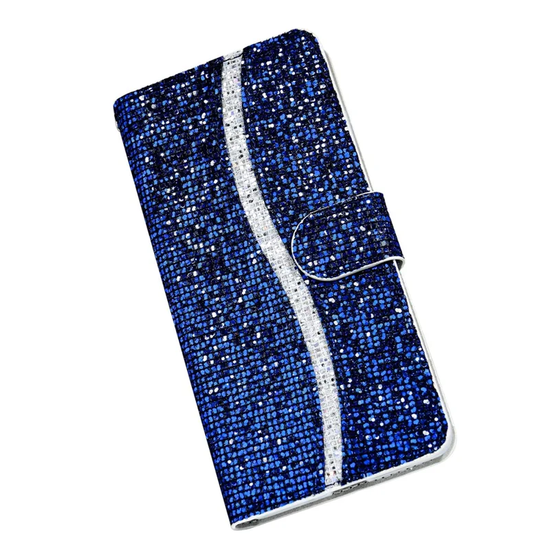Glittery Powder Splicing Wallet Stand Leather Phone Cover for Samsung Galaxy S21 Ultra 5G - Blue