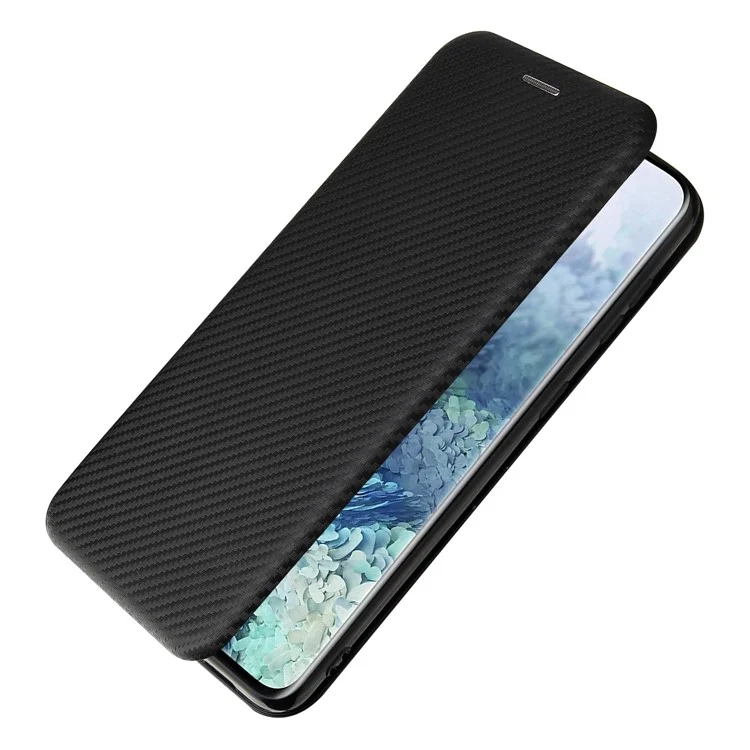 For Samsung Galaxy S21+ Leather Shell Carbon Fiber Auto-absorbed Card Holder Case - Black