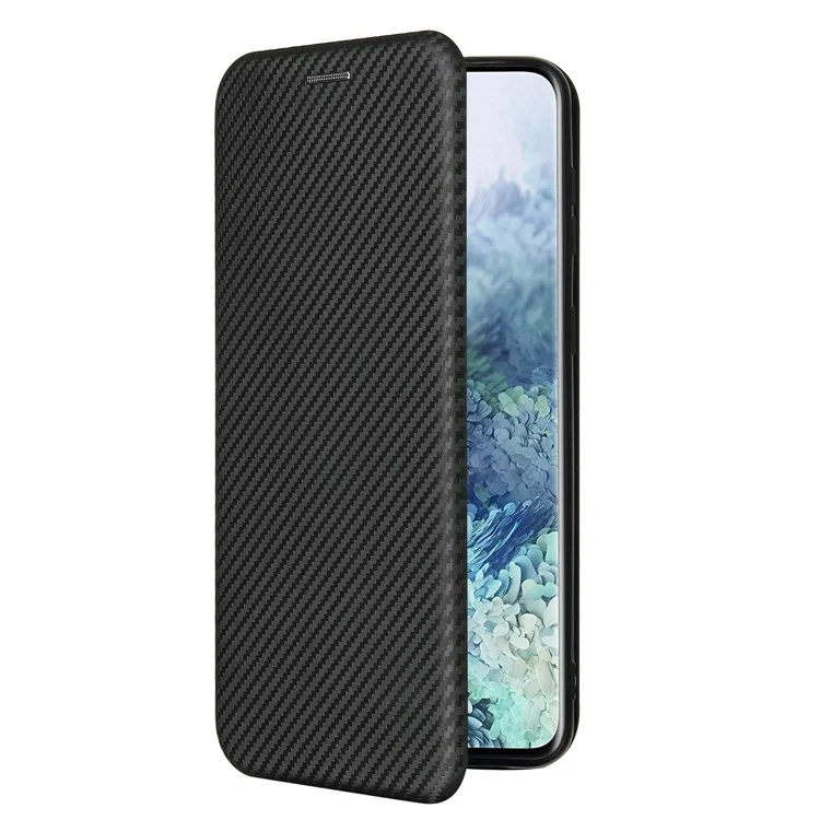 Pour Samsung Galaxy S21+ Étui en cuir avec fibre de carbone Titulaire de carte absorbé automatiquement - Noir
