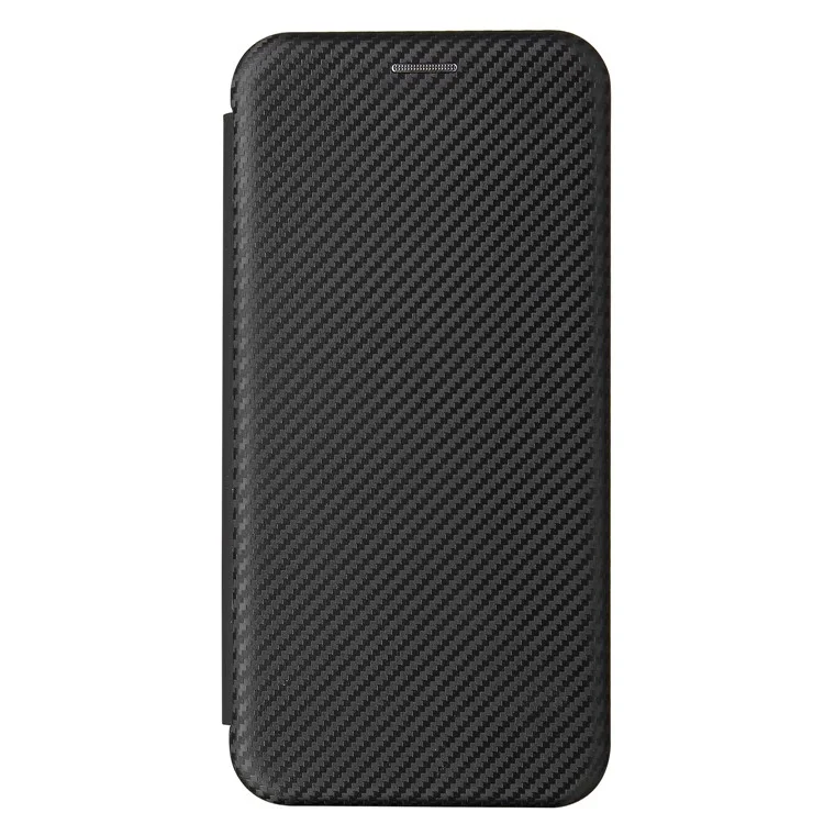 For Samsung Galaxy S21+ Leather Shell Carbon Fiber Auto-absorbed Card Holder Case - Black