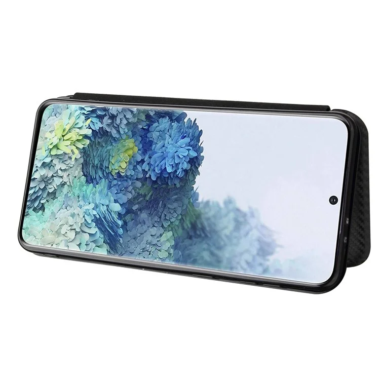 Pour Samsung Galaxy S21+ Étui en cuir avec fibre de carbone Titulaire de carte absorbé automatiquement - Noir