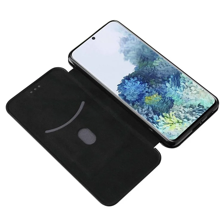 Pour Samsung Galaxy S21+ Étui en cuir avec fibre de carbone Titulaire de carte absorbé automatiquement - Noir