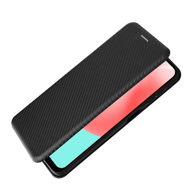 Carbon Fiber Leather Auto-absorbed Case with Card Holder for Samsung Galaxy A32 5G / M32 5G - Black