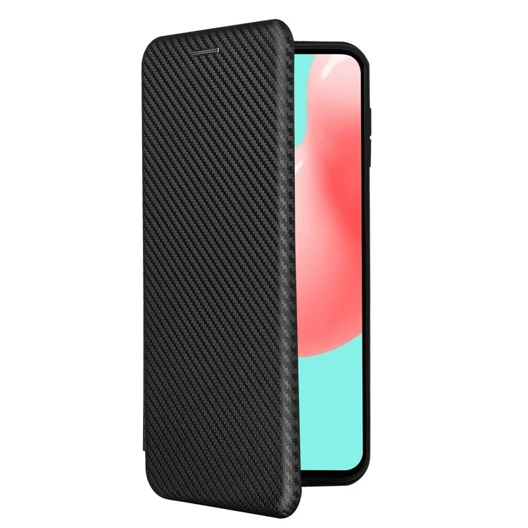 Étui en cuir de fibre de carbone avec porte-cartes pour Samsung Galaxy A32 5G / M32 5G - Noir