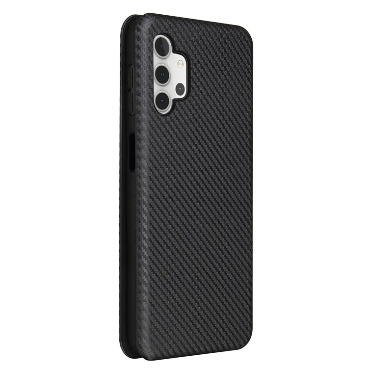 Étui en cuir de fibre de carbone avec porte-cartes pour Samsung Galaxy A32 5G / M32 5G - Noir