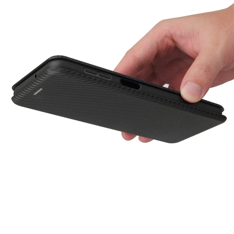 Étui en cuir de fibre de carbone avec porte-cartes pour Samsung Galaxy A32 5G / M32 5G - Noir