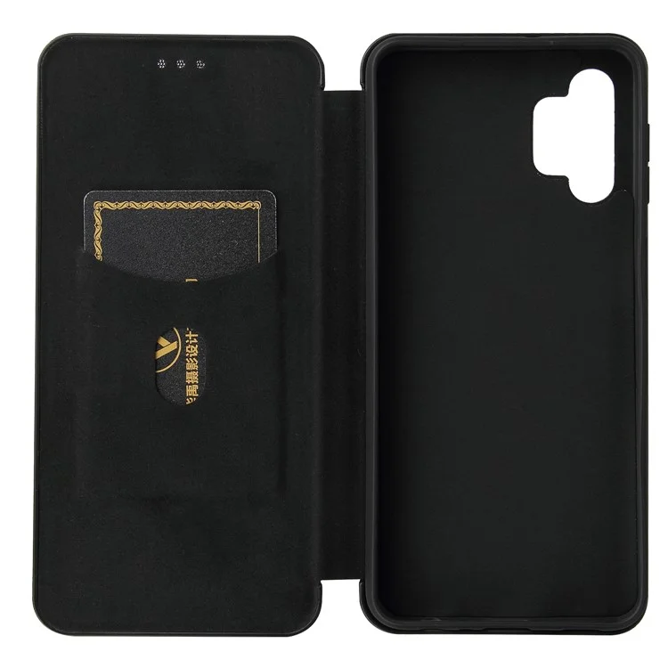 Étui en cuir de fibre de carbone avec porte-cartes pour Samsung Galaxy A32 5G / M32 5G - Noir