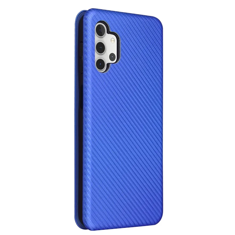 Carbon Fiber Leather Auto-absorbed Case with Card Holder for Samsung Galaxy A32 5G / M32 5G - Blue