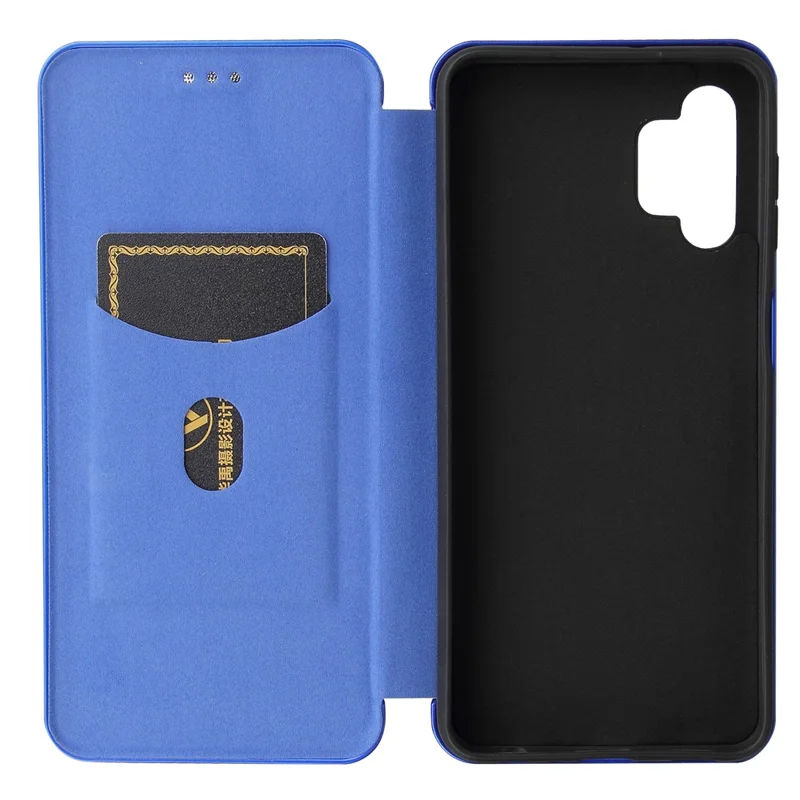 Carbon Fiber Leather Auto-absorbed Case with Card Holder for Samsung Galaxy A32 5G / M32 5G - Blue