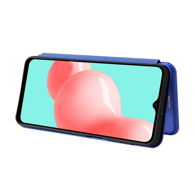 Carbon Fiber Leather Auto-absorbed Case with Card Holder for Samsung Galaxy A32 5G / M32 5G - Blue