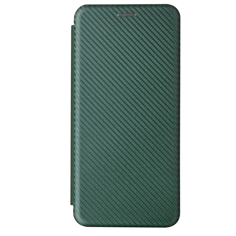 Auto-absorbed Carbon Fiber Leather Case with Card Holder and Ring Strap for Samsung Galaxy A12/M12 - Green