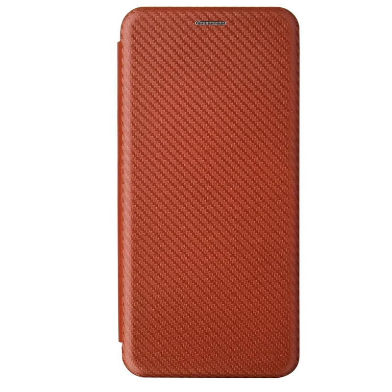 Auto-absorbed Carbon Fiber Leather Case with Card Holder and Ring Strap for Samsung Galaxy A12/M12 - Brown