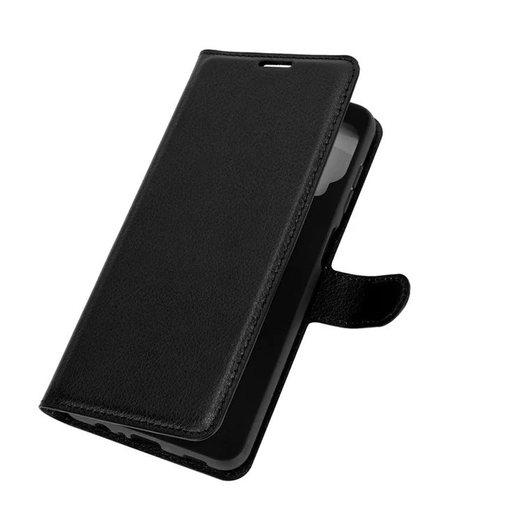 Wallet Stand Litchi Texture Phone Protective Shell for Samsung Galaxy A12 / M12 Multi-Color Surface Cell Phone Accessory - Black