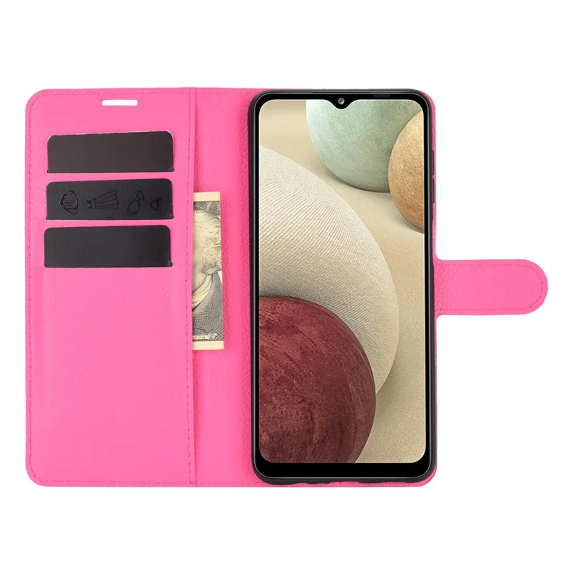Wallet Stand Litchi Texture Phone Protective Shell for Samsung Galaxy A12 / M12 Multi-Color Surface Cell Phone Accessory - Rose