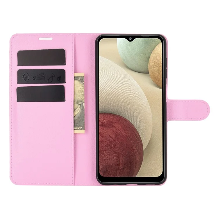 Guscio di protezione del telefono con trama in pelle litchi per Samsung Galaxy A12/M12 Accessorio per telefono cellulare a superficie multicolore - Rosa