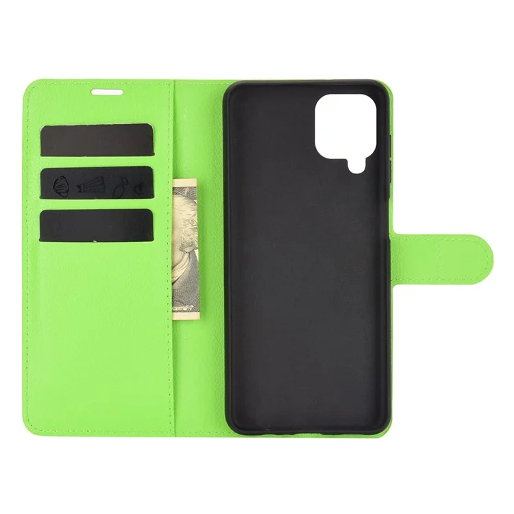 Wallet Stand Litchi Texture Phone Protective Shell for Samsung Galaxy A12 / M12 Multi-Color Surface Cell Phone Accessory - Green