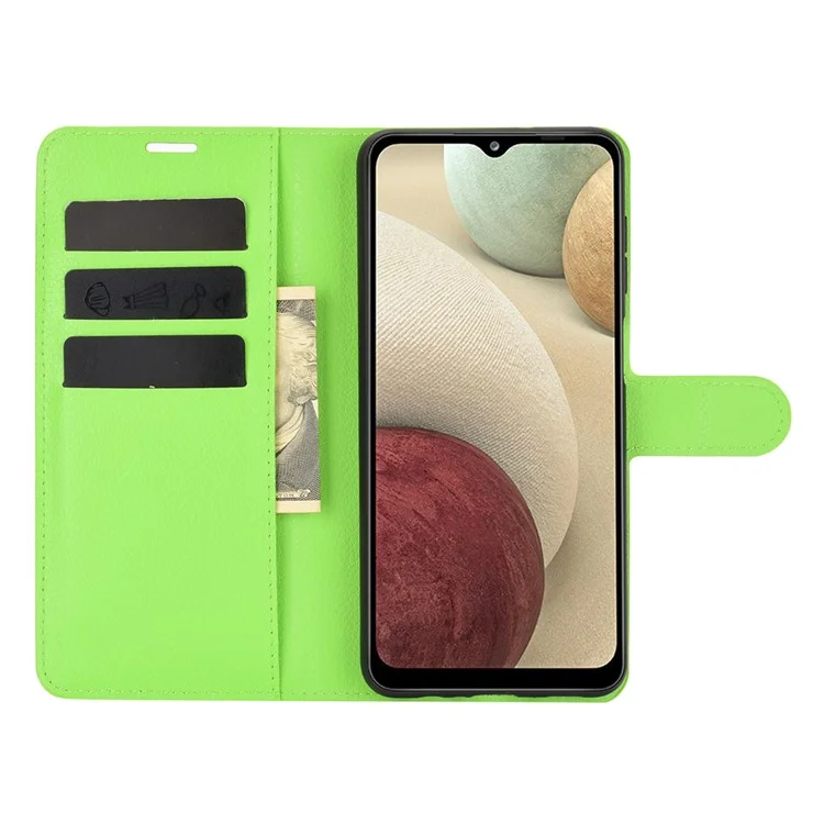 Wallet Stand Litchi Texture Phone Protective Shell for Samsung Galaxy A12 / M12 Multi-Color Surface Cell Phone Accessory - Green