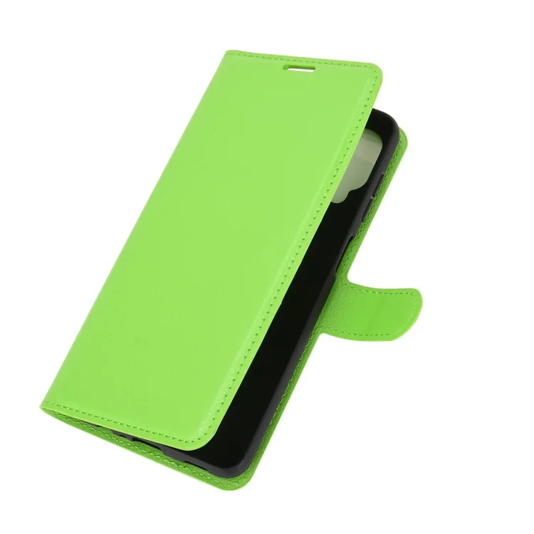 Wallet Stand Litchi Texture Phone Protective Shell for Samsung Galaxy A12 / M12 Multi-Color Surface Cell Phone Accessory - Green
