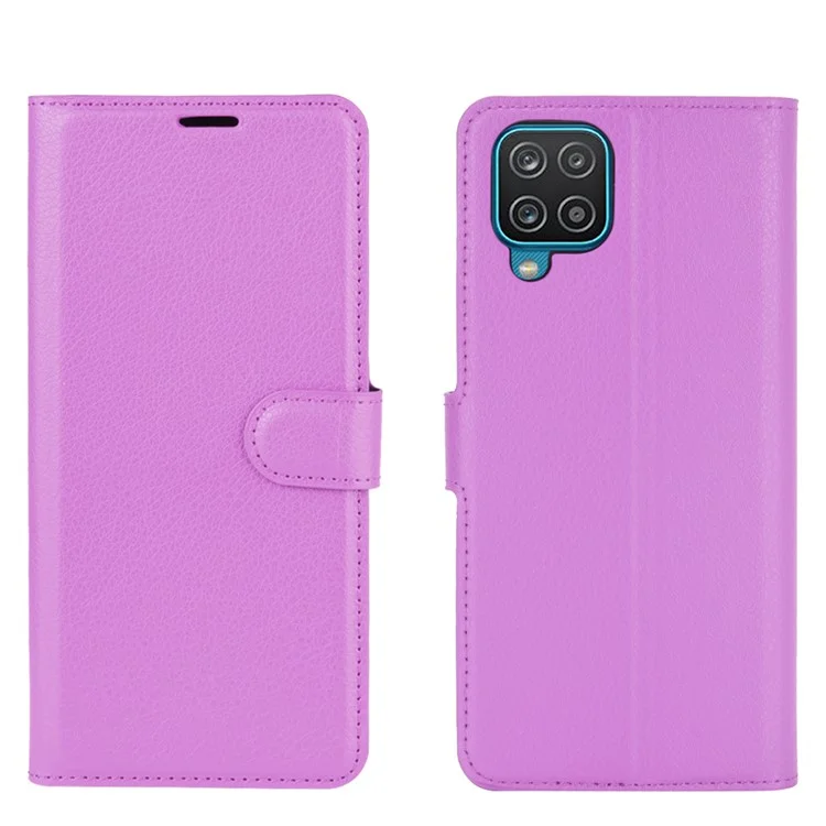 Wallet Stand Litchi Texture Phone Protective Shell for Samsung Galaxy A12 / M12 Multi-Color Surface Cell Phone Accessory - Purple