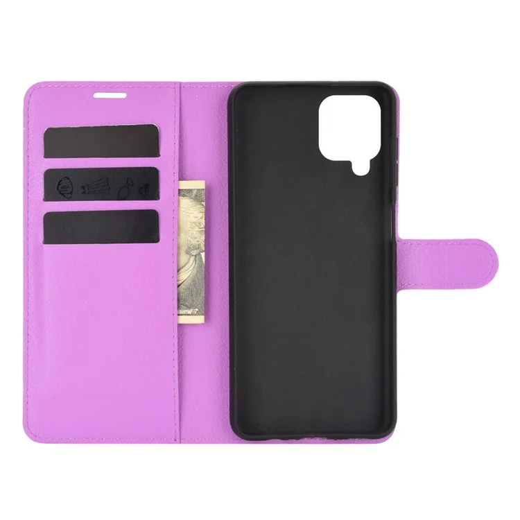 Wallet Stand Litchi Texture Phone Protective Shell for Samsung Galaxy A12 / M12 Multi-Color Surface Cell Phone Accessory - Purple