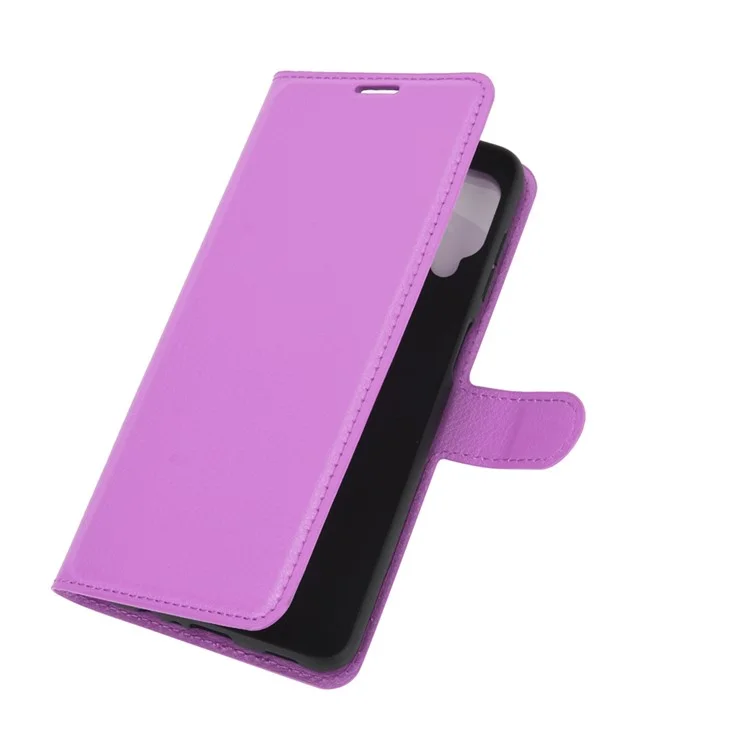 Wallet Stand Litchi Texture Phone Protective Shell for Samsung Galaxy A12 / M12 Multi-Color Surface Cell Phone Accessory - Purple